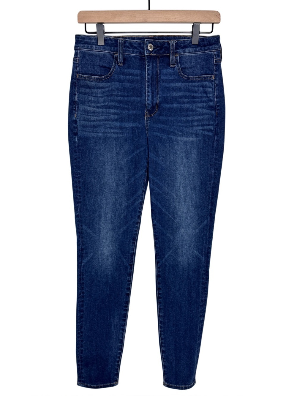 WJ47 {American Eagle} "Super High Rise Jegging" Short Blue Skinny Denim Jeans